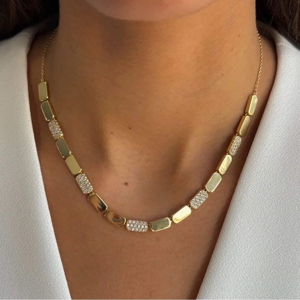 Designer Pave Accented Multi Bar Half Tennis Chain Necklace sold out Nordstrom - Picture 2 of 3